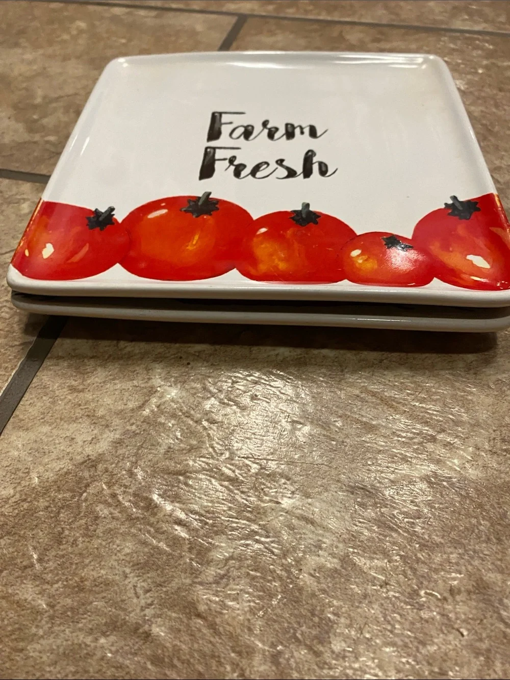Farm Fresh Ceramic Serving /Sandwich Plates - White, Red & Orange
